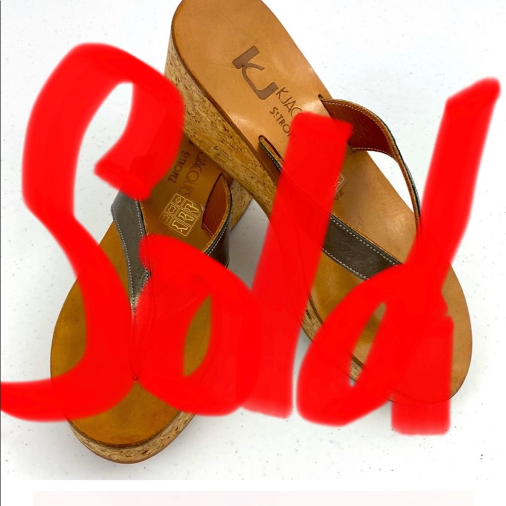 KJACQUES ST TROPEZ Diorite Metallic Cork Wedge Thong Sandal Bronze Like New